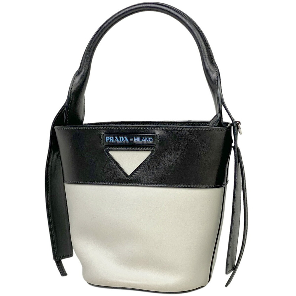 Prada Ouverture Bucket Bag Shoulder Handbag Bi Leather White Black